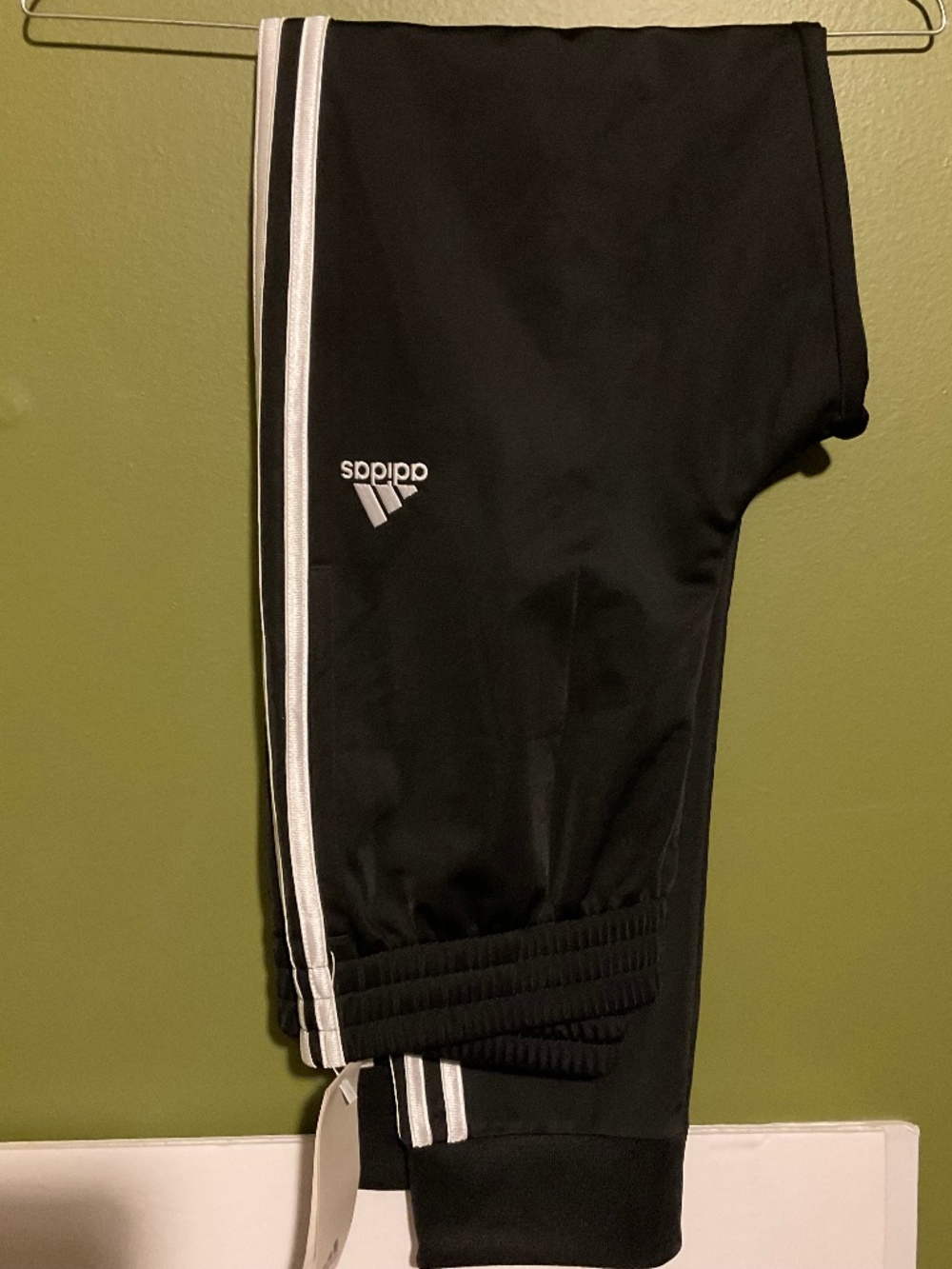 Adidas Boys Black Track Pants with White Stripes - Jogger Style | Size L (14/16)